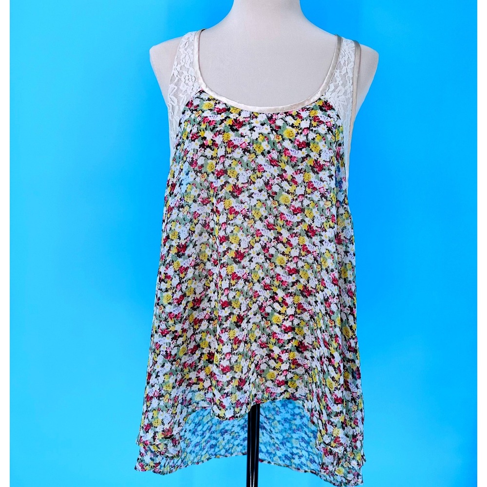 Free People‎ Womens Floral Lace High Low Sleeveless Tunic Top Multicolor Size S